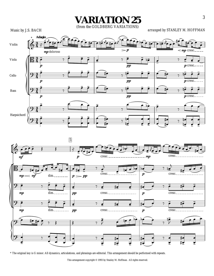 VARIATION 25 (from the GOLDBERG VARIATIONS) Chamber Orchestra scores gallery preview page 2
