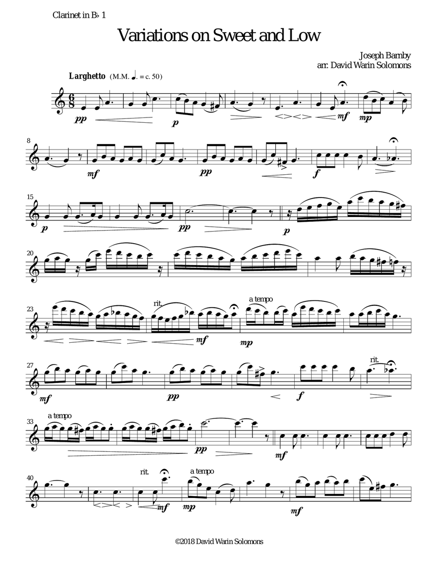 Variations on Joseph Barnby’s Sweet and Low for clarinet quartet Clarinet Quartet scores gallery preview page 4