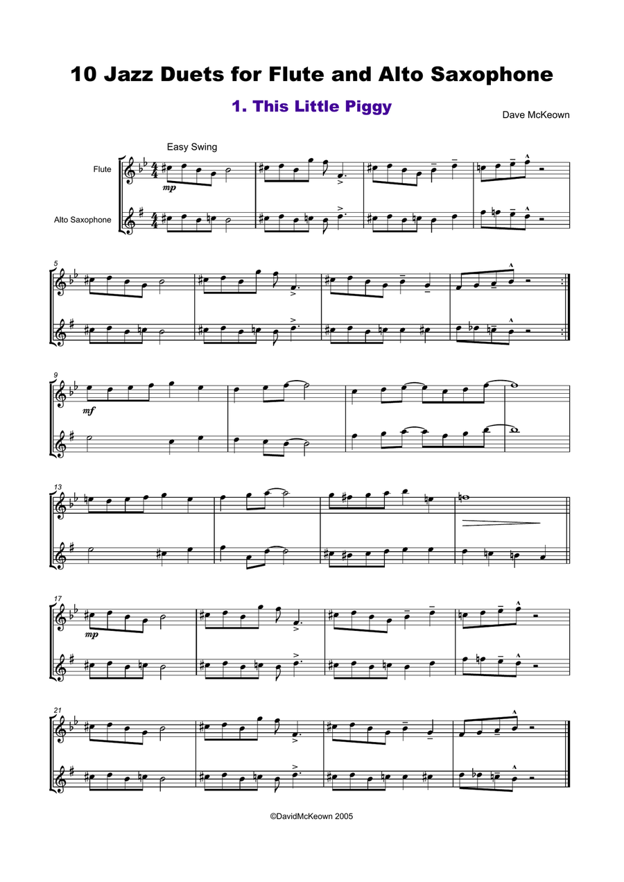 10 Jazz Duets for Flute and Alto Saxophone Woodwind Duet scores gallery preview page 2