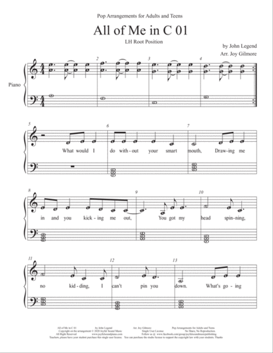 All Of Me by John Legend Easy Piano Digital Sheet Music