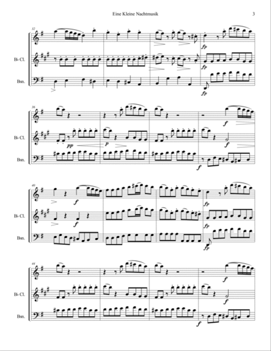 Mozart 1787 KV 525 Eine Kleine Nachtmusik Woodwind Trio Full Score & Parts