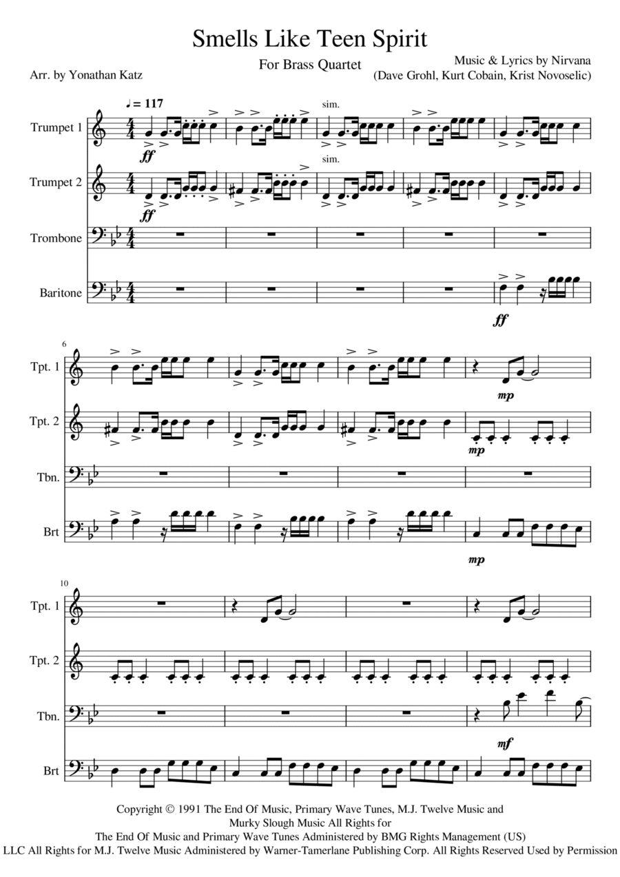Smells Like Teen Spirit Brass Ensemble scores gallery preview page 1