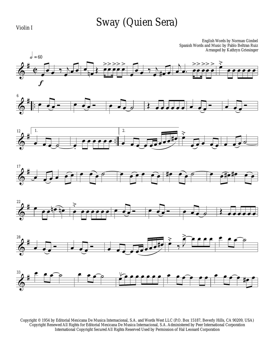 Sway (Quien Sera) String Quartet scores gallery preview page 1