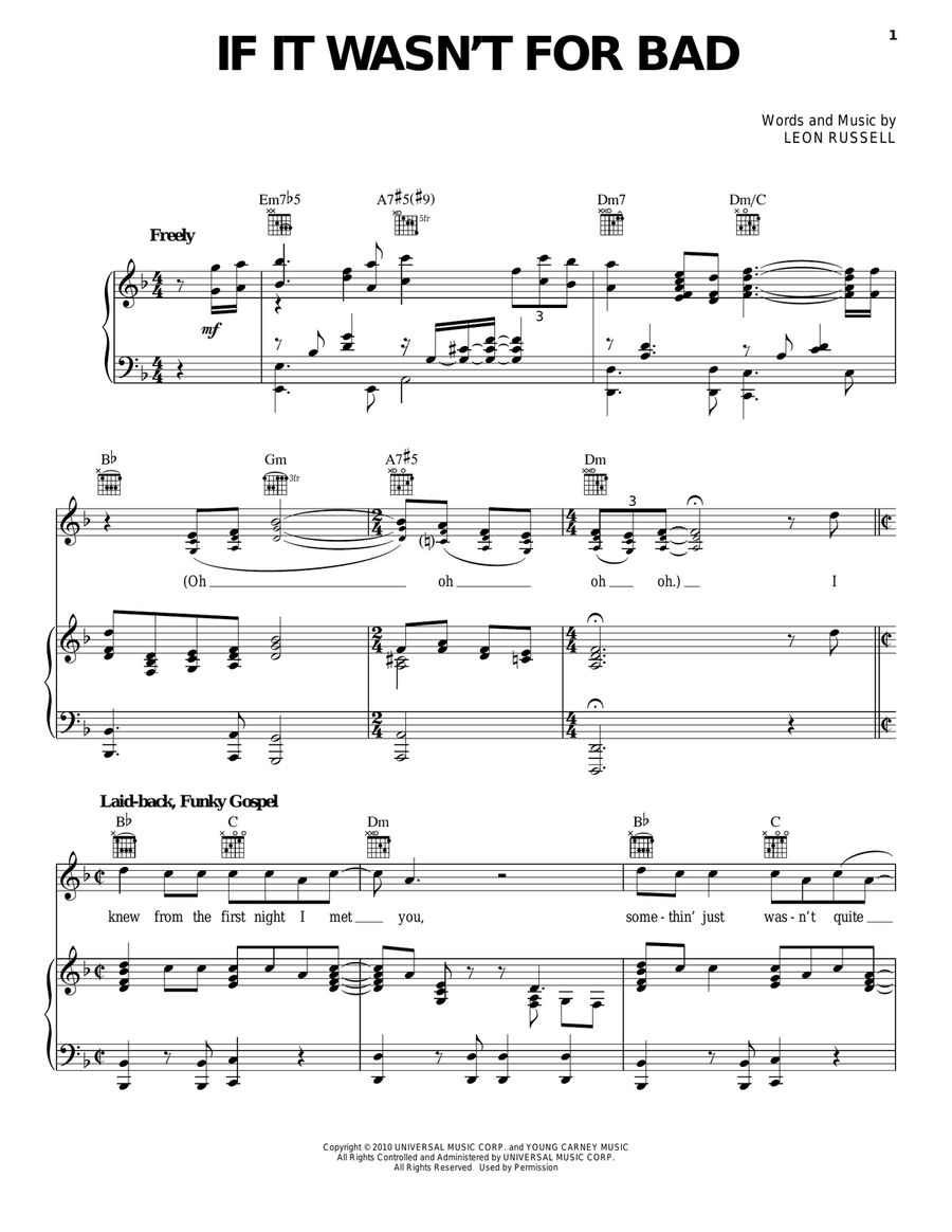 If It Wasn't For Bad Piano, Vocal, Guitar scores gallery preview page 1