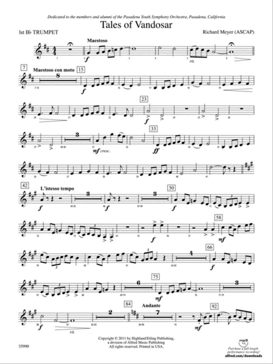 Tales of Vandosar: 1st B-flat Trumpet Full Orchestra scores gallery preview page 1