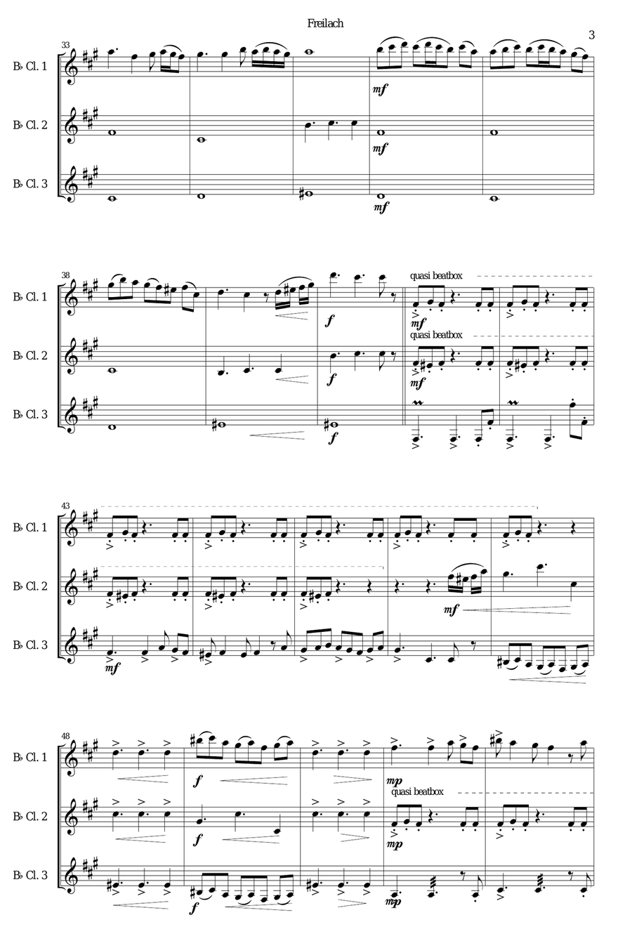 Freilach (Fraylach) for clarinet trio (3 B flats) Clarinet Trio scores gallery preview page 3