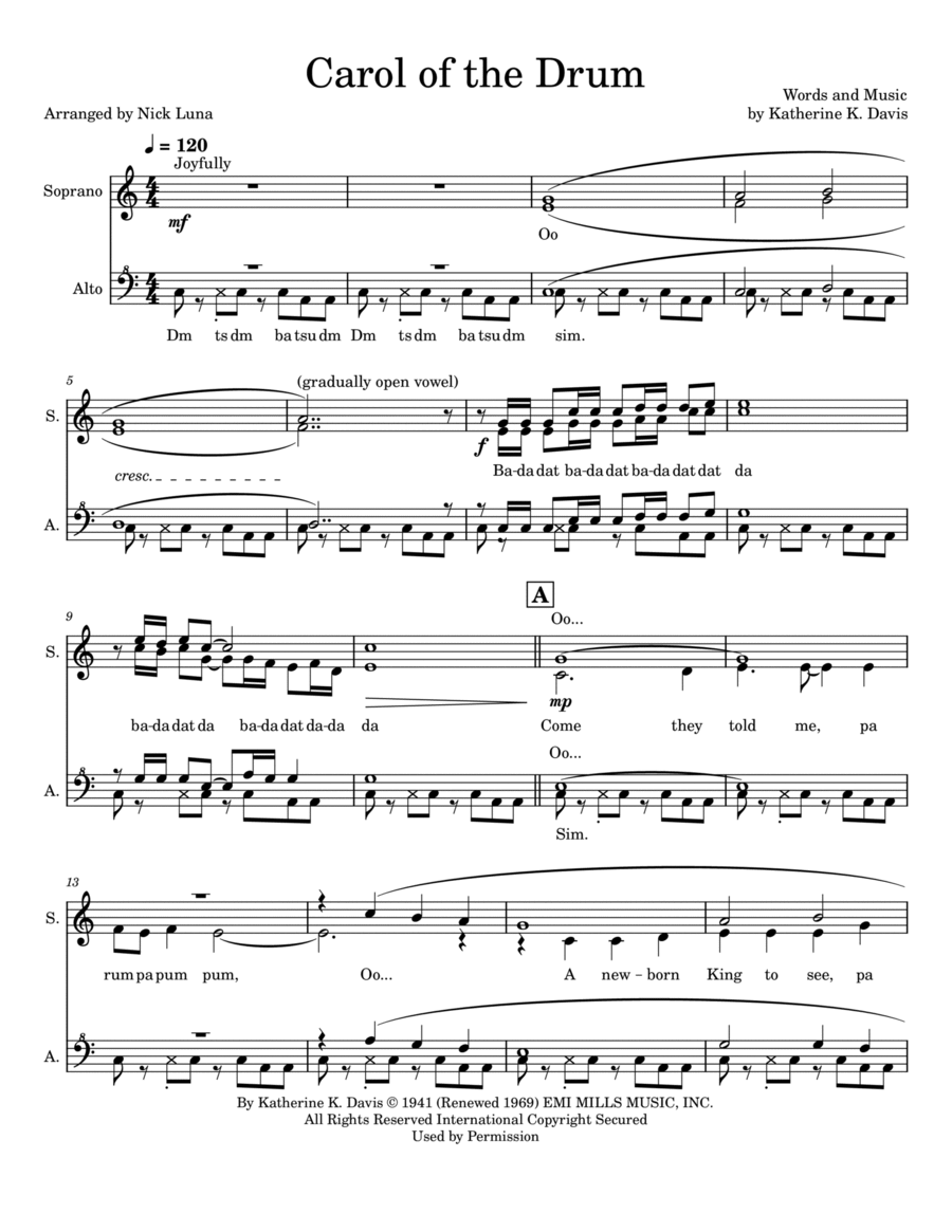 Carol Of The Drum Carol Of The Drum SSAA scores gallery preview page 1