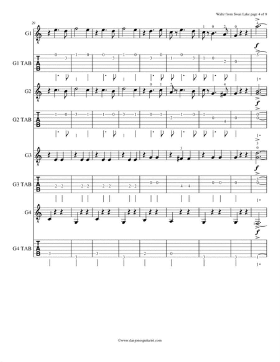 Waltz from Swan Lake for Easy Guitar Ensemble Guitar Ensemble scores gallery preview page 5