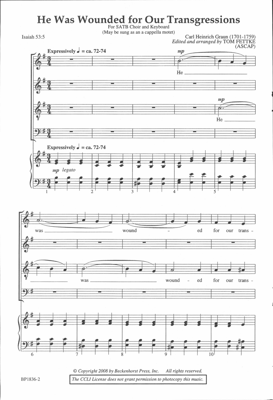 He Was Wounded for Our Transgressions 4-Part scores gallery preview page 2