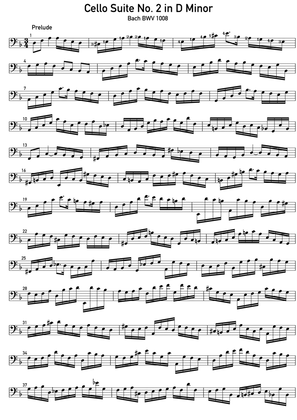 Bach - Cello Suite N.2 (Complete): Arranged for Electric Bass (NO TAB)