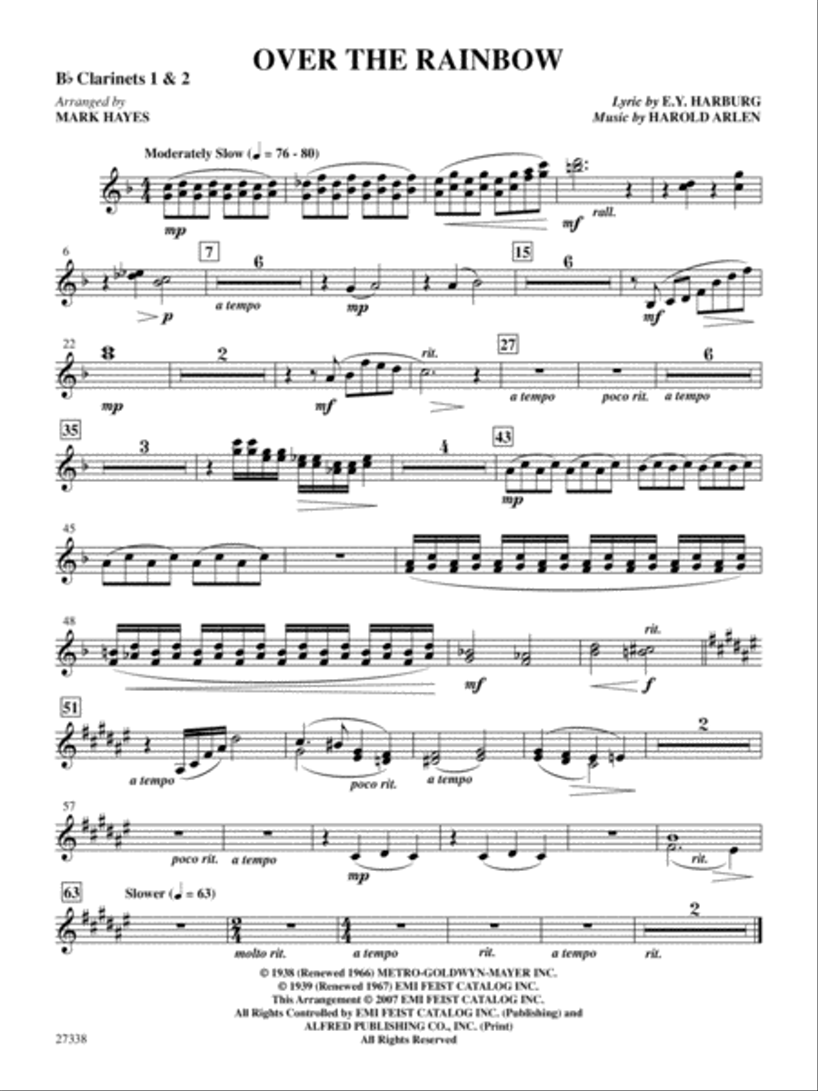 Over the Rainbow (from the musical The Wizard of Oz): 1st & 2nd B-flat Clarinets B-Flat Clarinet scores gallery preview page 1