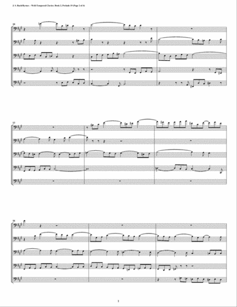 Prelude 19 from Well-Tempered Clavier, Book 2 (Trombone Quintet) Brass Quintet scores gallery preview page 2