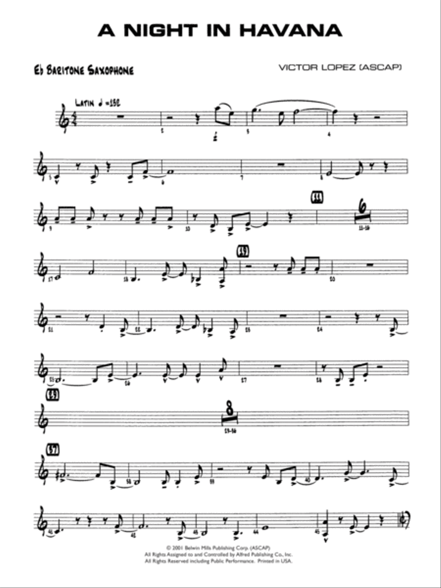 A Night in Havana: E-flat Baritone Saxophone Jazz Ensemble scores gallery preview page 1