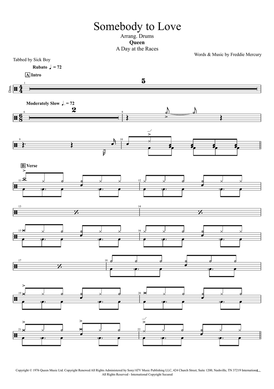 Somebody To Love Drum Set scores gallery preview page 1