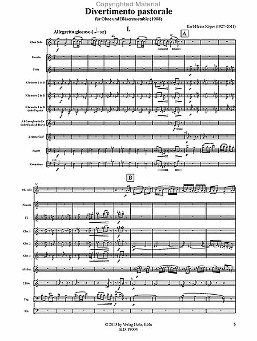 Divertimento pastorale für Oboe und Bläserensemble (1988)