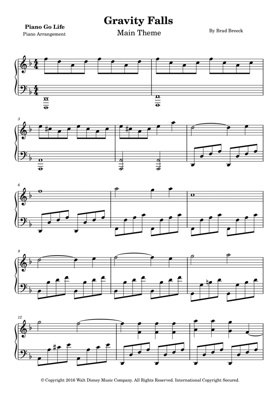 Gravity Falls (main Theme) Piano Solo scores gallery preview page 1