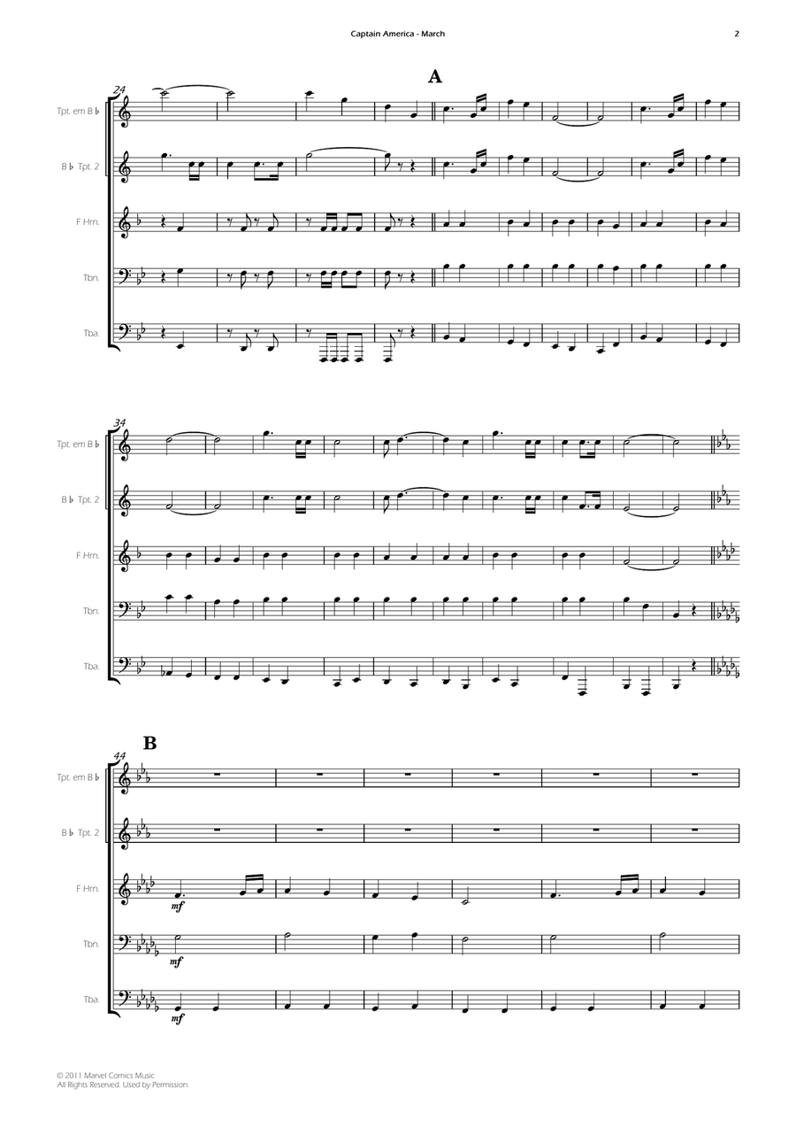 Captain America March - Score Only Brass Quintet scores gallery preview page 2