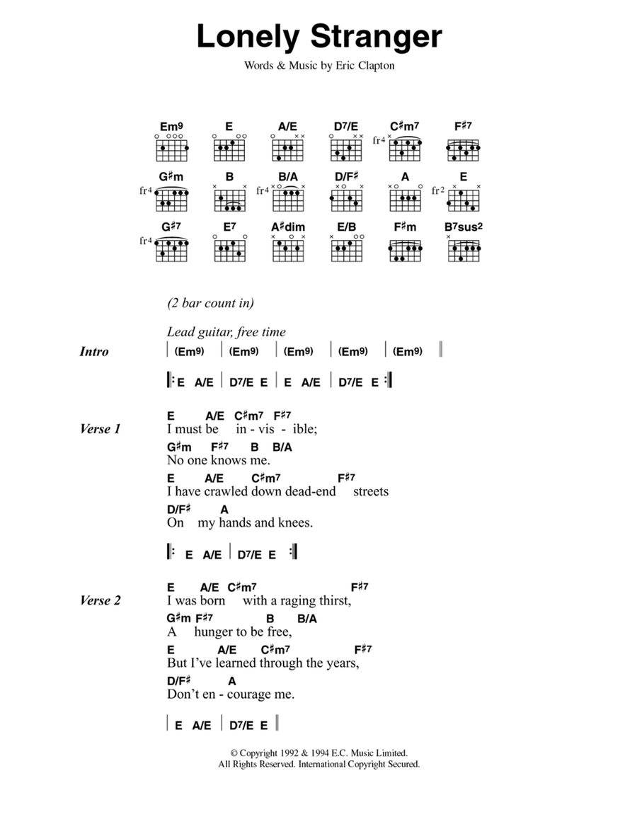 Lonely Stranger Guitar scores gallery preview page 1