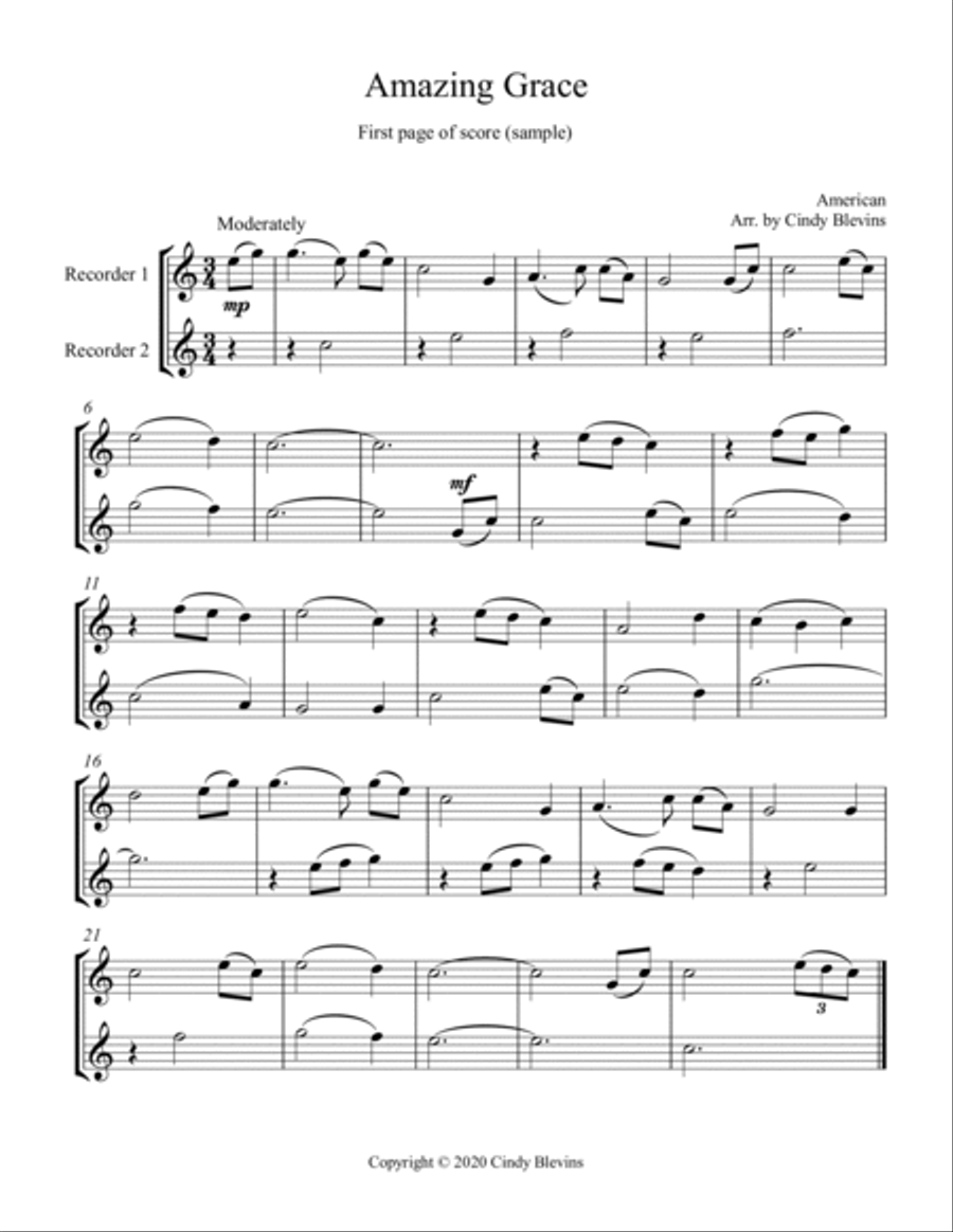 12 Favorite Hymns, Recorder Duets Woodwind Duet scores gallery preview page 2