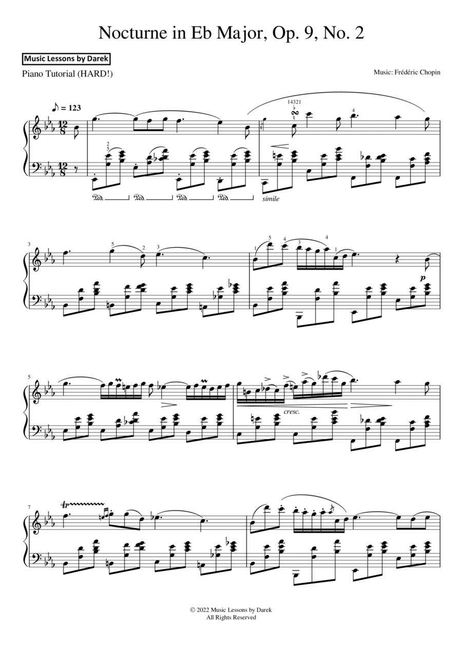 Nocturne in Eb Major, Op. 9, No. 2 (HARD PIANO) [Frédéric Chopin] Piano Solo scores gallery preview page 1