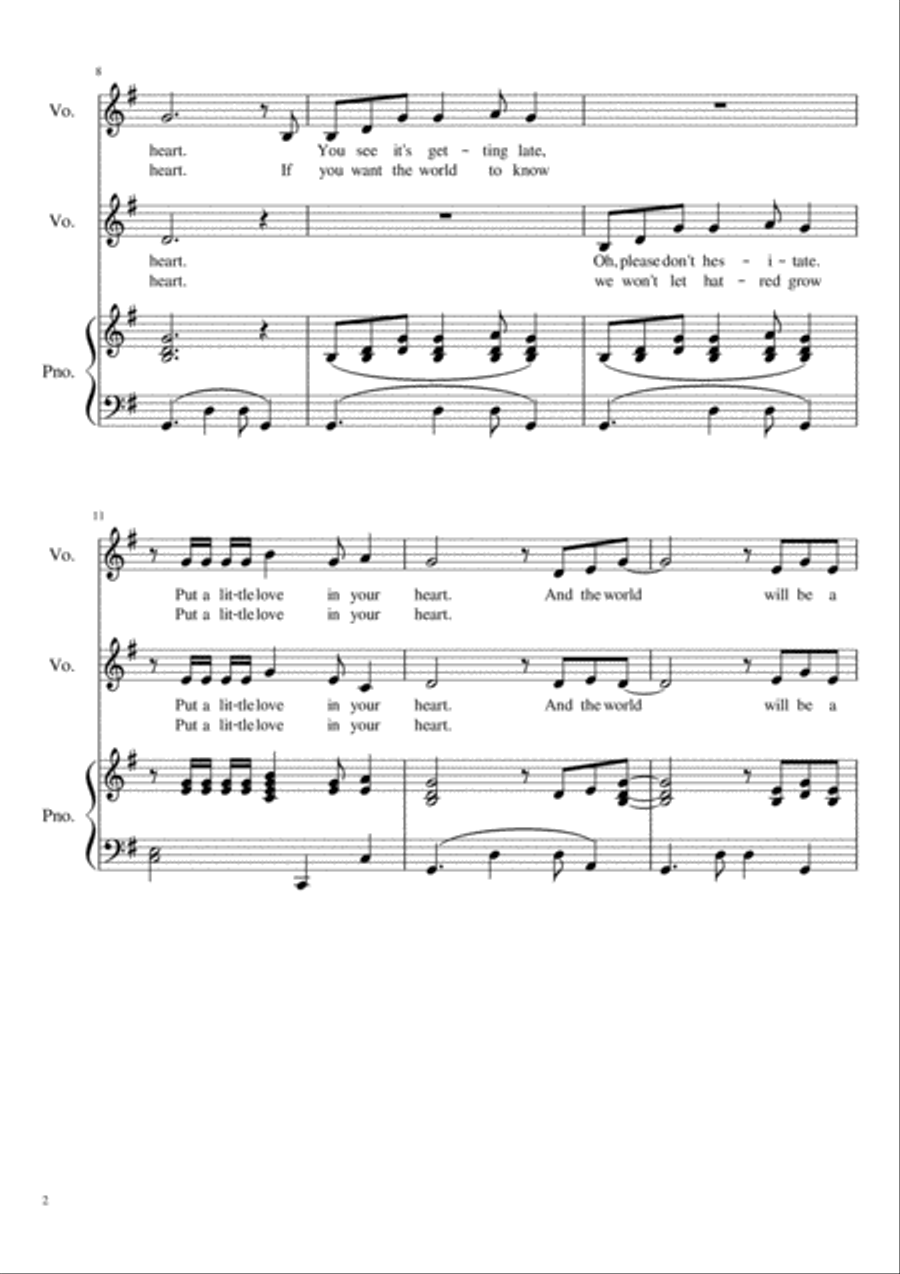 Put a Little Love in your Heart Easy Piano scores gallery preview page 2