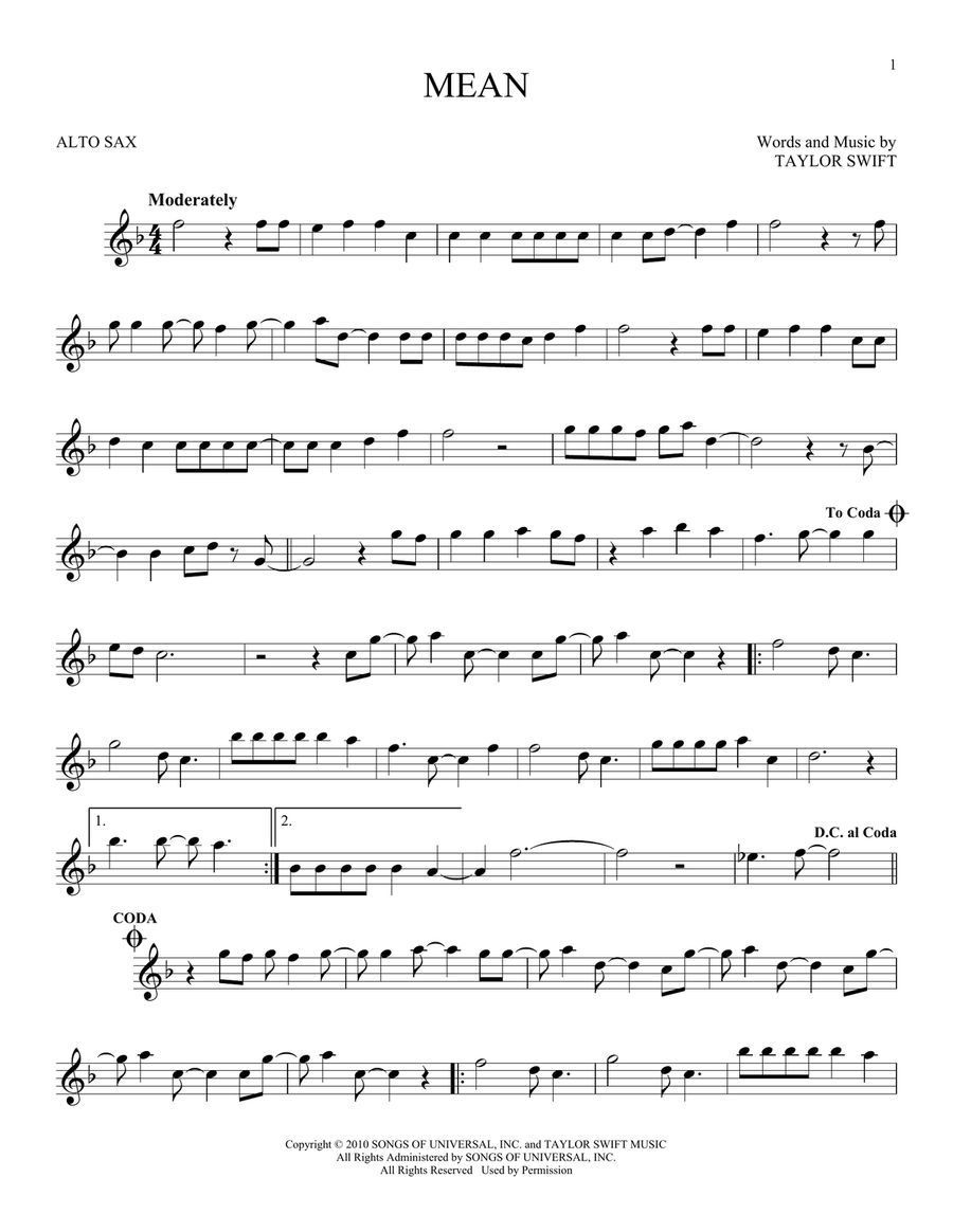 Mean Alto Saxophone scores gallery preview page 1