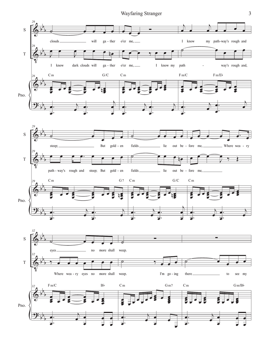 Wayfaring Stranger (Duet for Soprano and Tenor solo) Tenor Voice scores gallery preview page 4