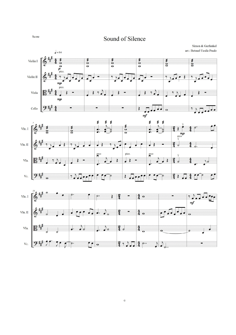 The Sound Of Silence String Quartet scores gallery preview page 1
