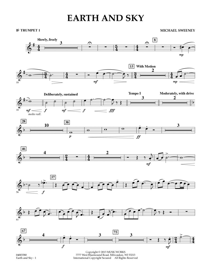 Earth and Sky - Bb Trumpet 1 Concert Band scores gallery preview page 1