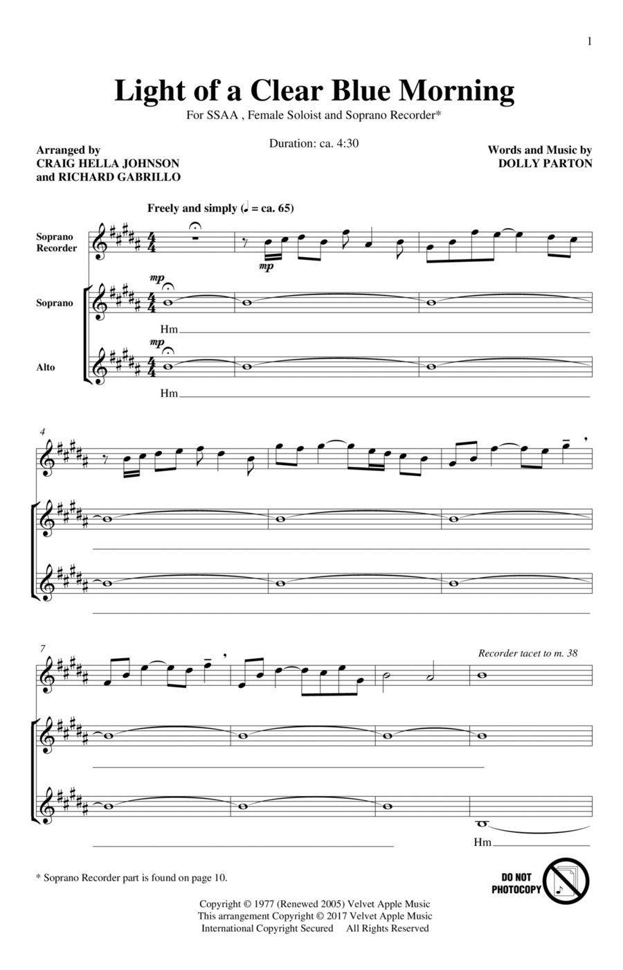 Light Of A Clear Blue Morning SSA scores gallery preview page 1