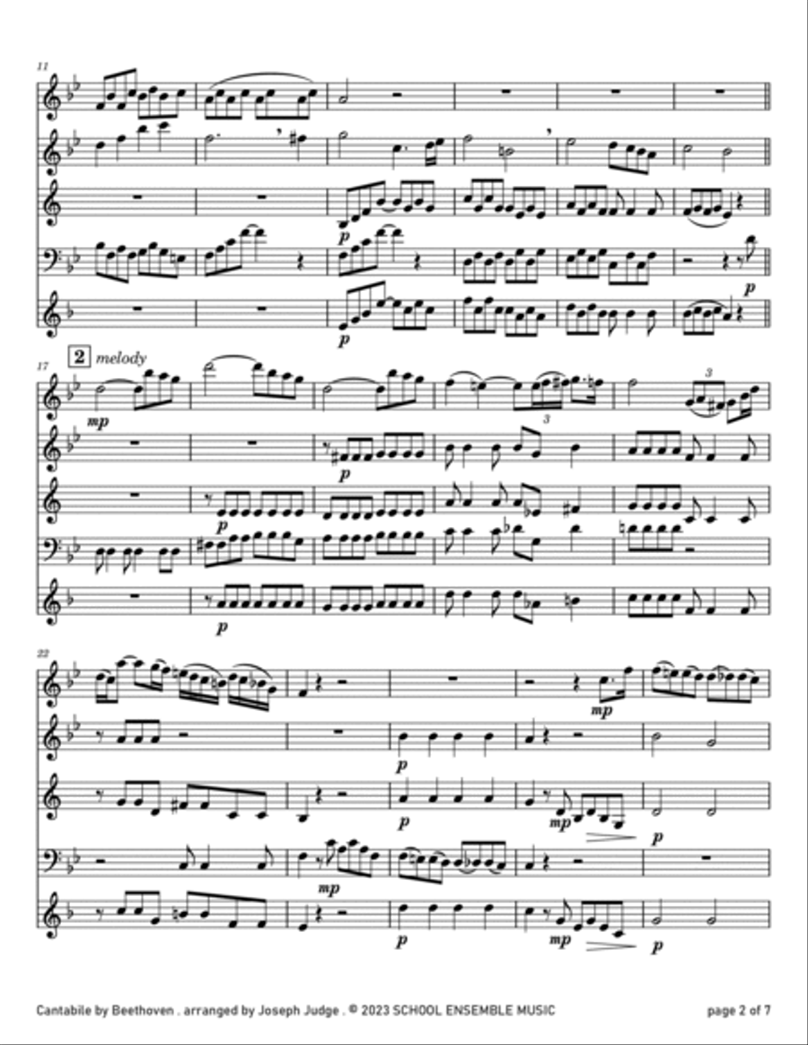 Cantabile by Beethoven for Woodwind Quartet in Schools Woodwind Quartet scores gallery preview page 2