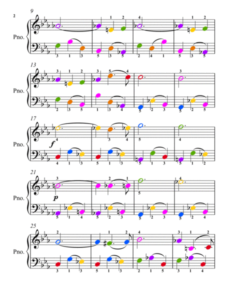 Violet Waltz Opus 148 Easy Piano Sheet Music with Colored Notation