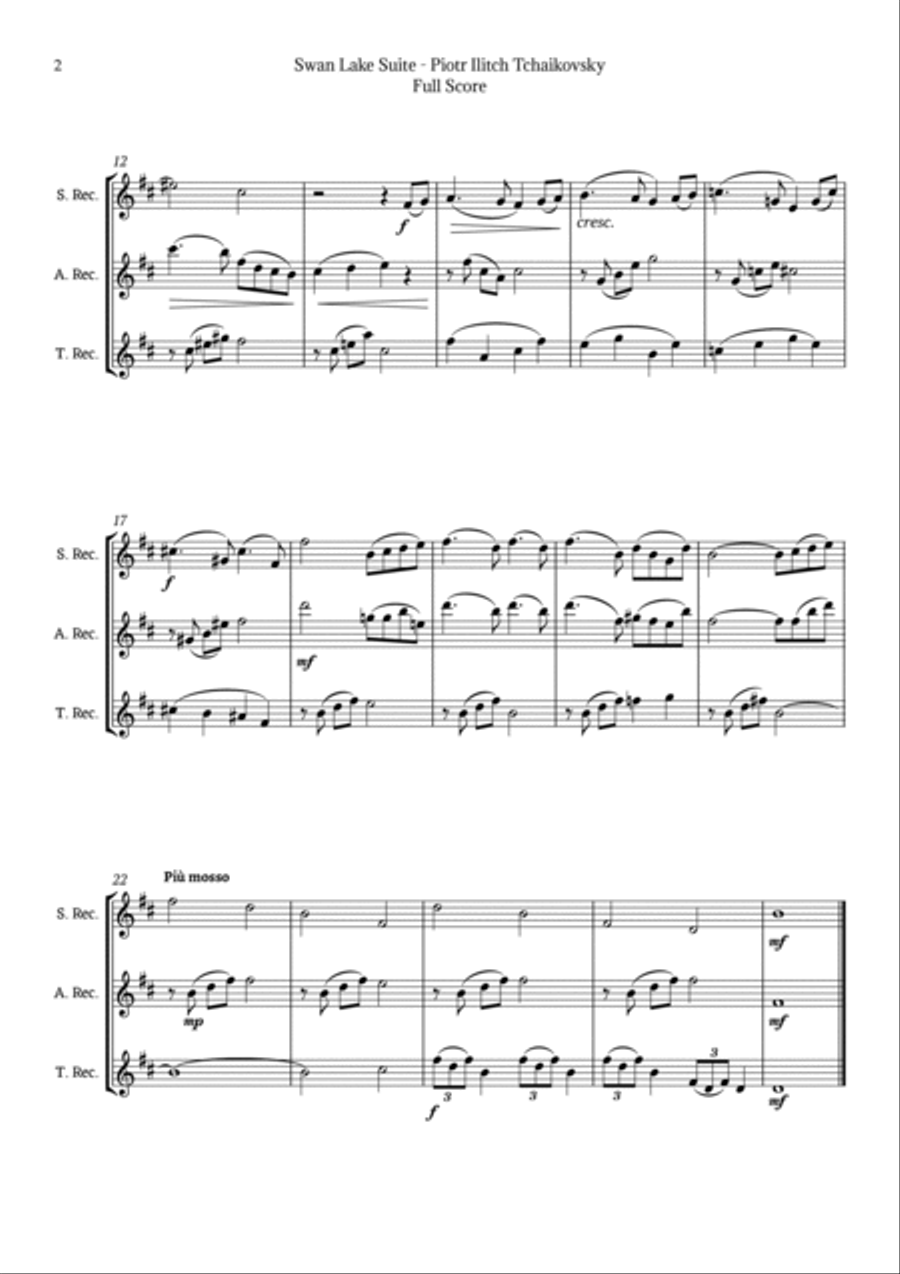 Swan Lake Theme by Tchaikovsky Chamber Music scores gallery preview page 2