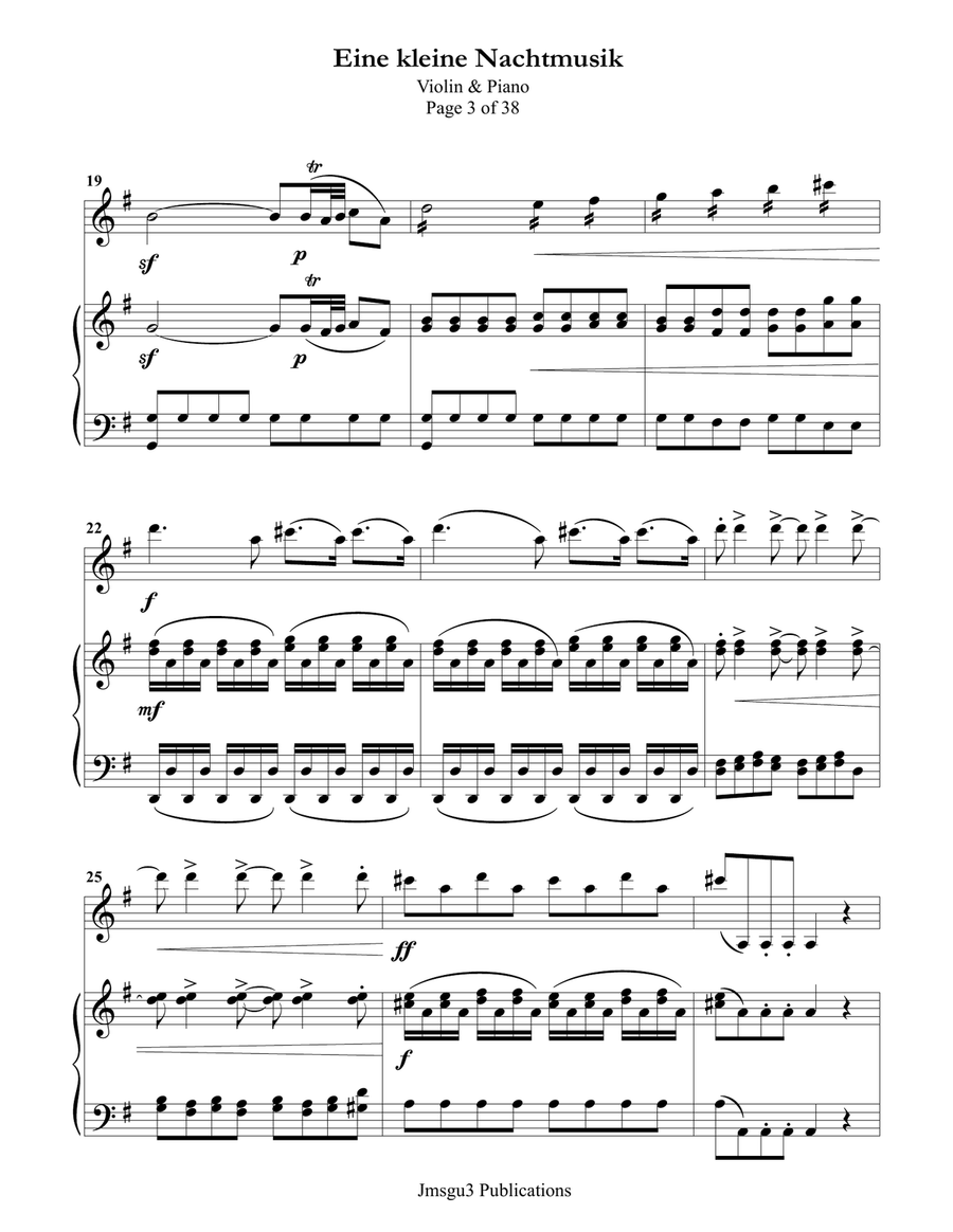 Mozart: Eine kleine Nachtmusik for Violin & Piano Violin Solo scores gallery preview page 3