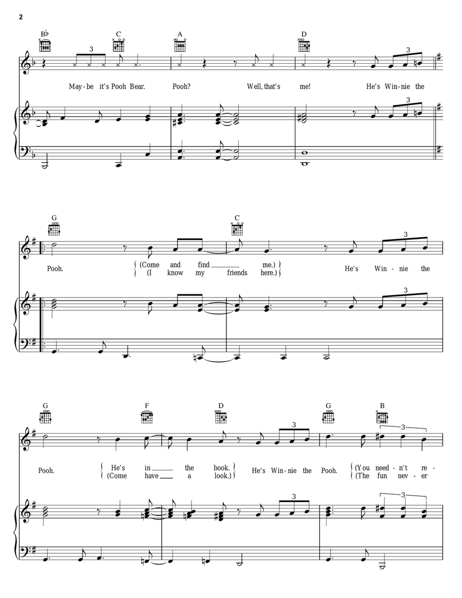Everyone Knows He's Winnie The Pooh (Book Of Pooh Opening Theme) Piano, Vocal, Guitar scores gallery preview page 2