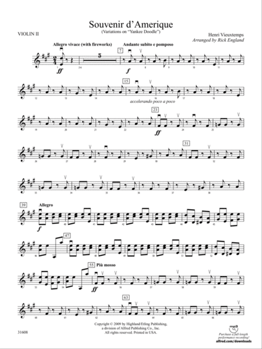 Souvenir d'Amerique: 2nd Violin String Orchestra scores gallery preview page 1