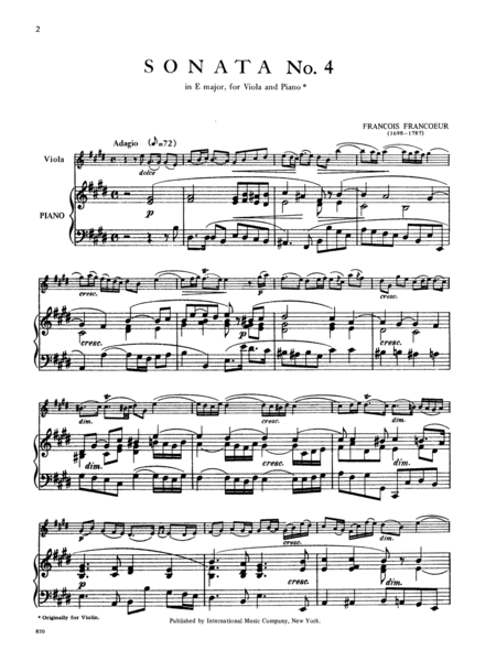 Sonata No. 4 In E Major by Francois Francoeur Piano Accompaniment - Sheet Music