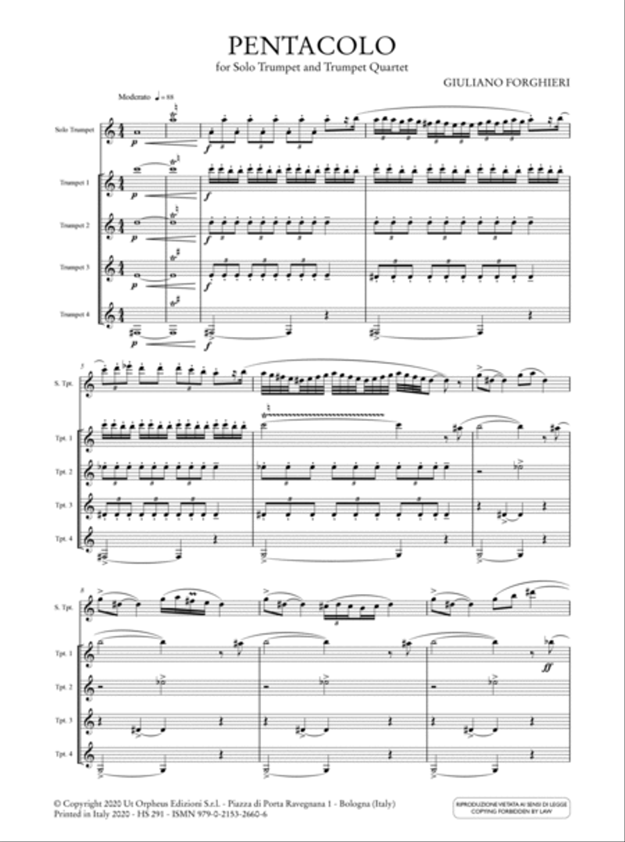 Pentacolo for Solo Trumpet and Trumpet Quartet (2013) Trumpet Solo scores gallery preview page 2