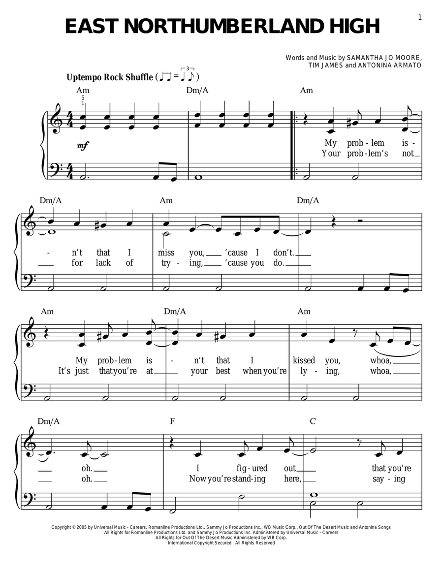 East Northumberland High Easy Piano scores gallery preview page 1