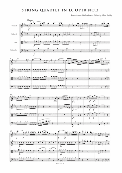 String Quartet in D major, Op. 10, No. 3 - Score Only