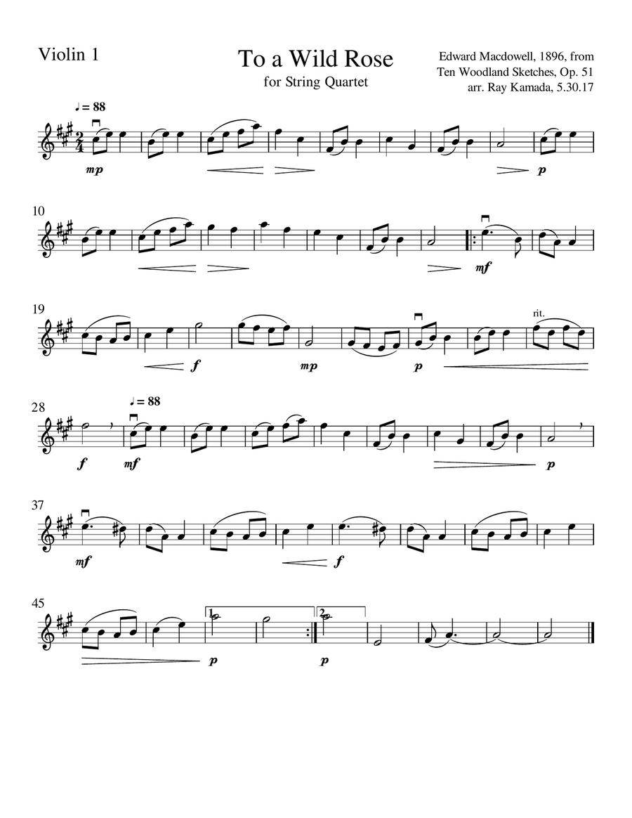 To a Wild Rose, for String Quartet String Quartet scores gallery preview page 3