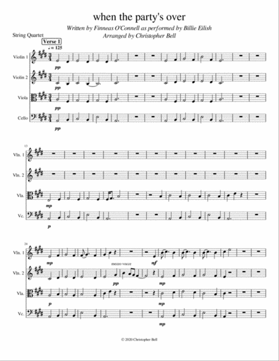 When The Party's Over String Quartet scores gallery preview page 1