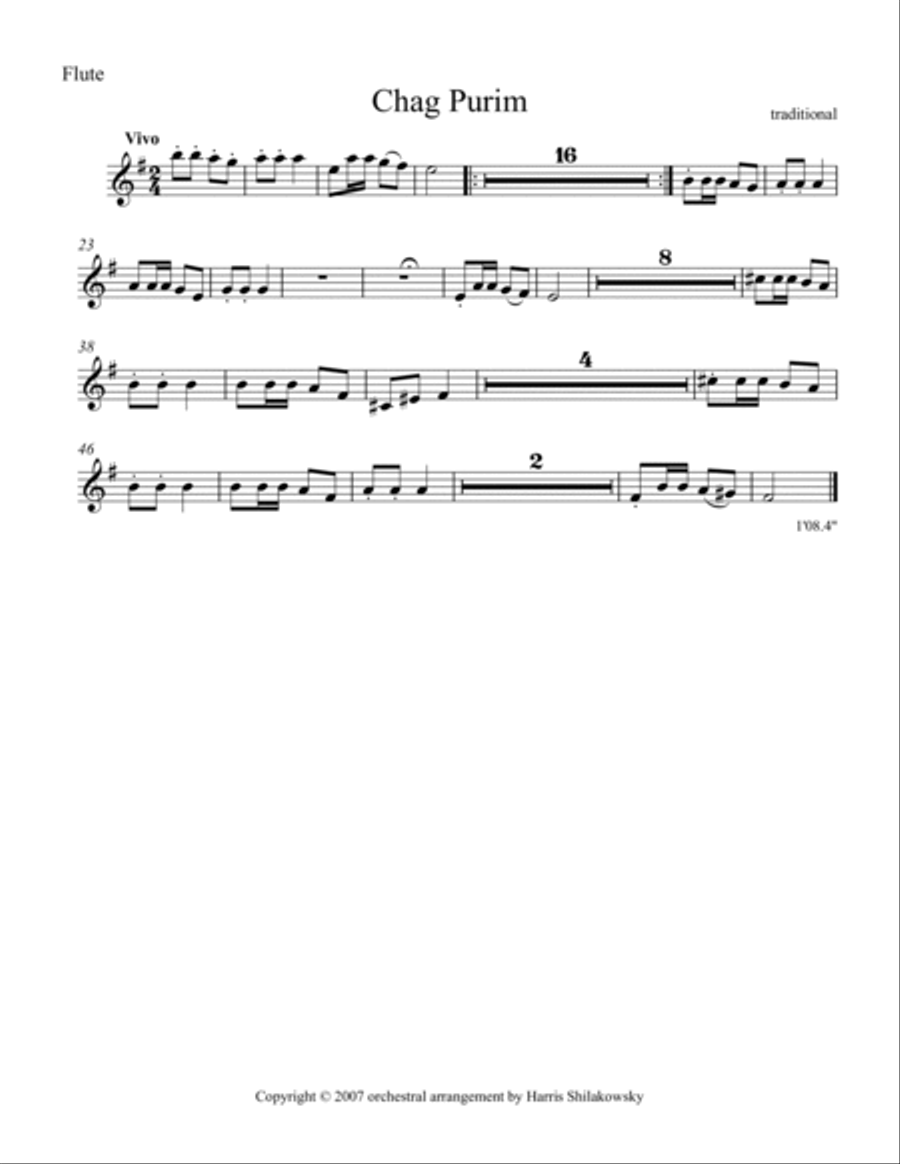 Chag Purim full orchestra arrangement 4-Part scores gallery preview page 6