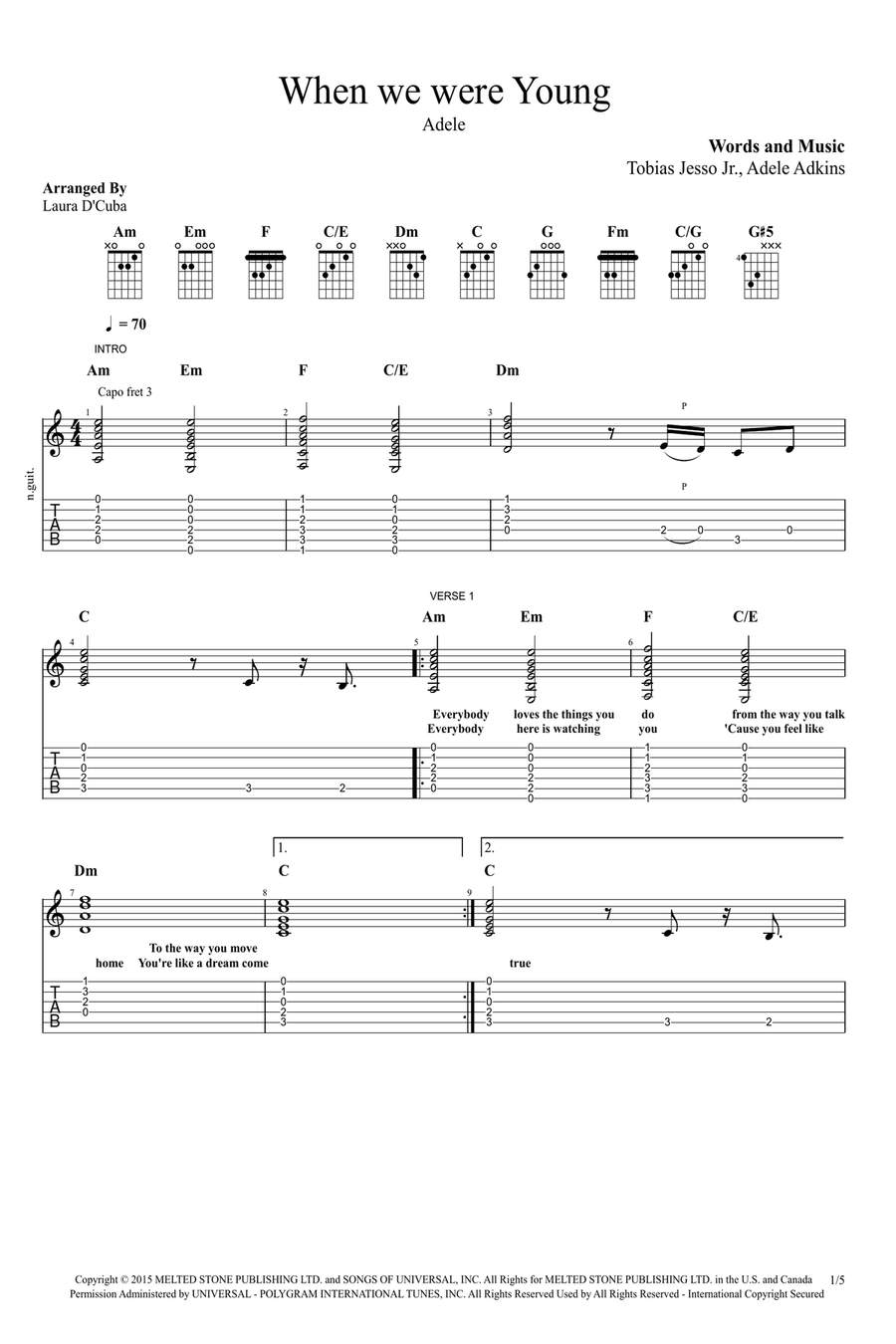 When We Were Young Acoustic Guitar scores gallery preview page 1