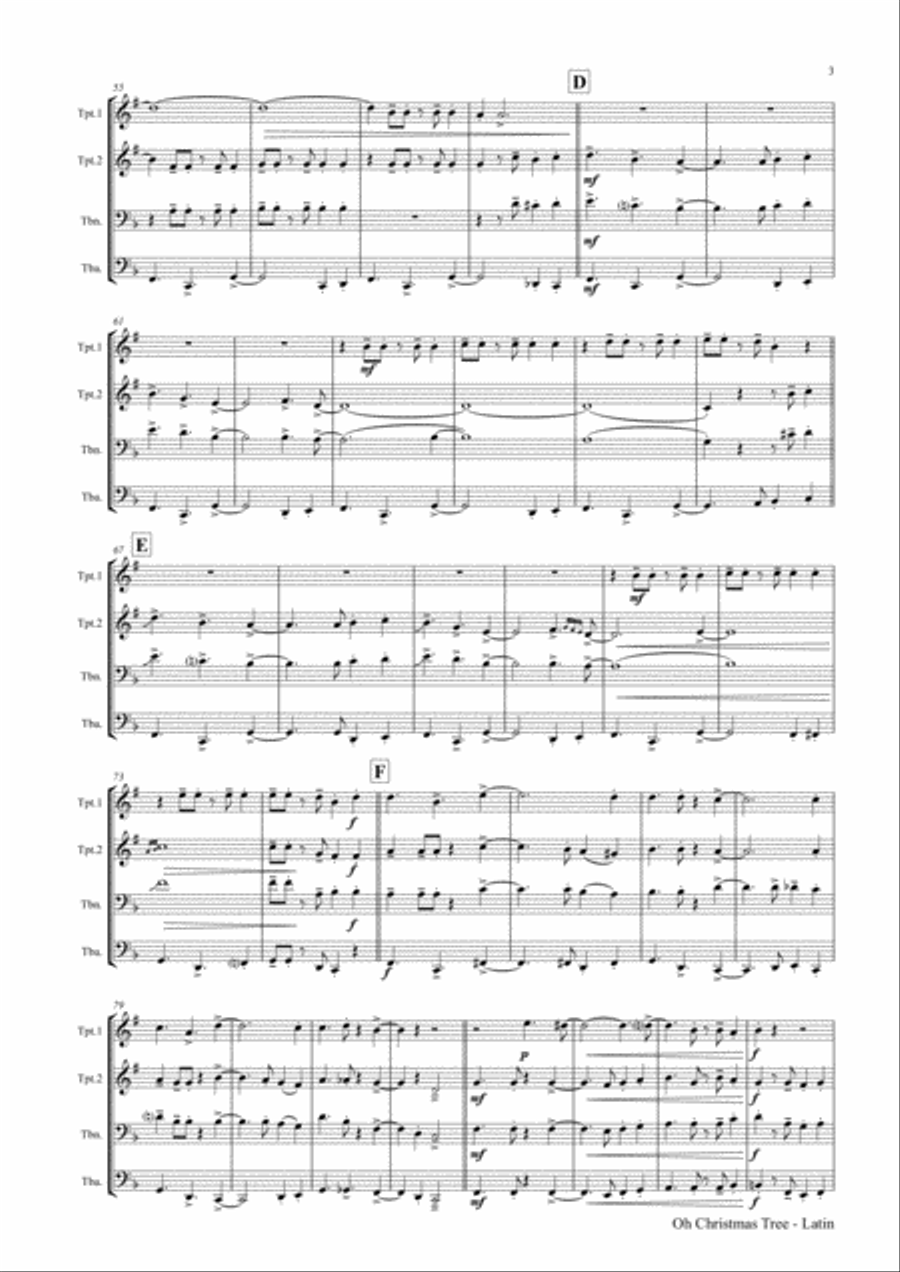 Oh Christmas tree - Latin - (Oh Tannenbaum) - Brass Quartet Brass Quartet scores gallery preview page 4