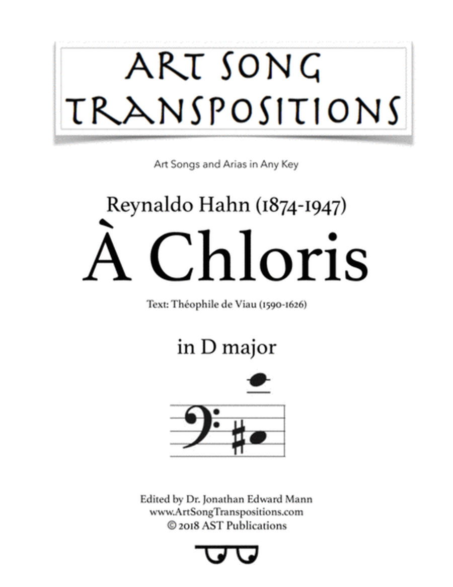 HAHN: À Chloris (transposed to D major, bass clef)