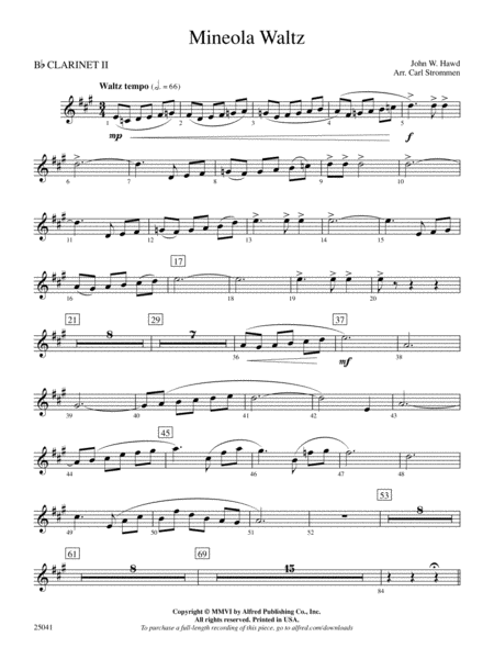 Mineola Waltz: 2nd B-flat Clarinet