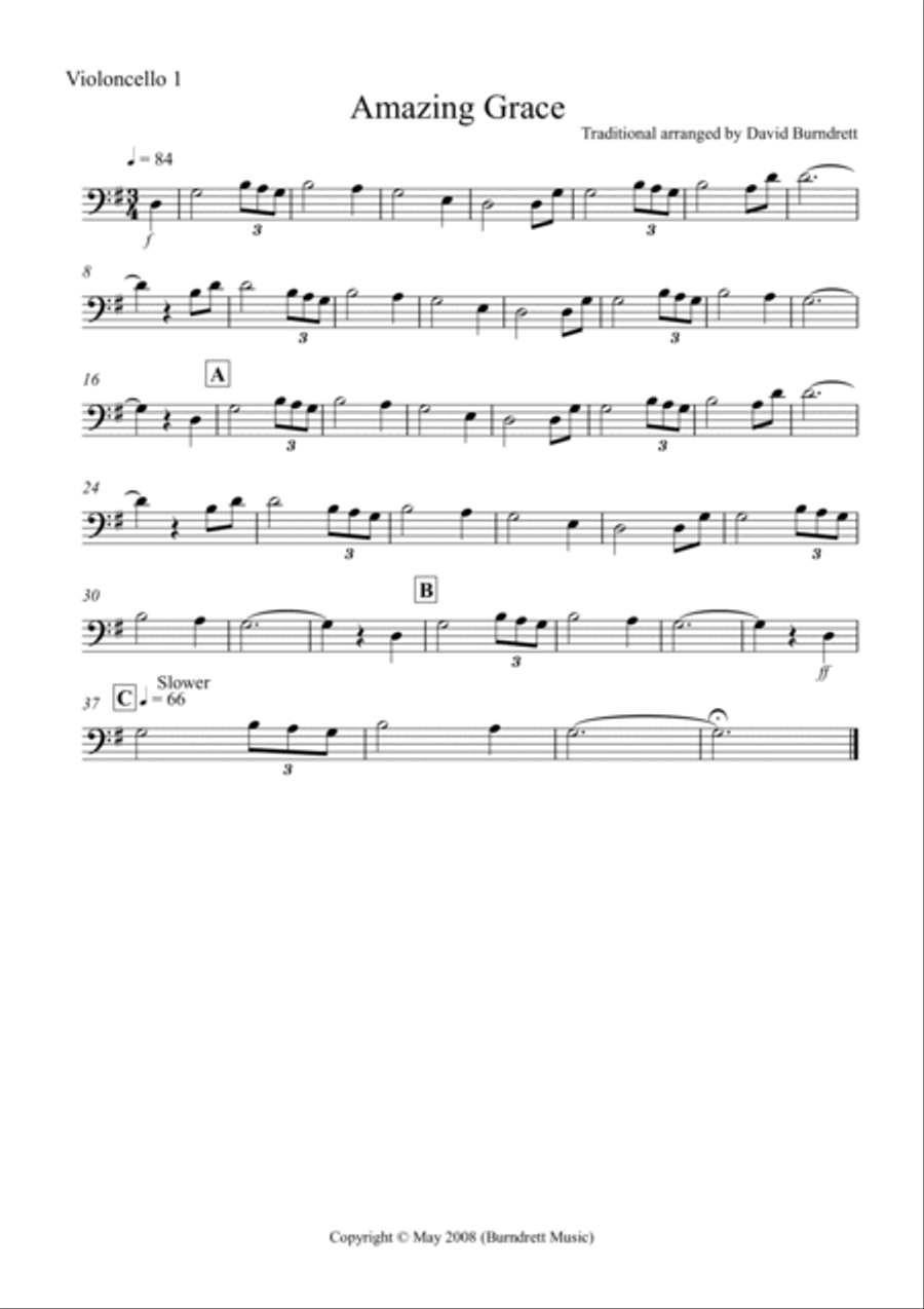 Amazing Grace for Cello Quintet Cello Solo scores gallery preview page 3