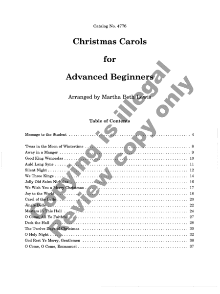 Christmas Carols at the Piano for Advanced Beginners