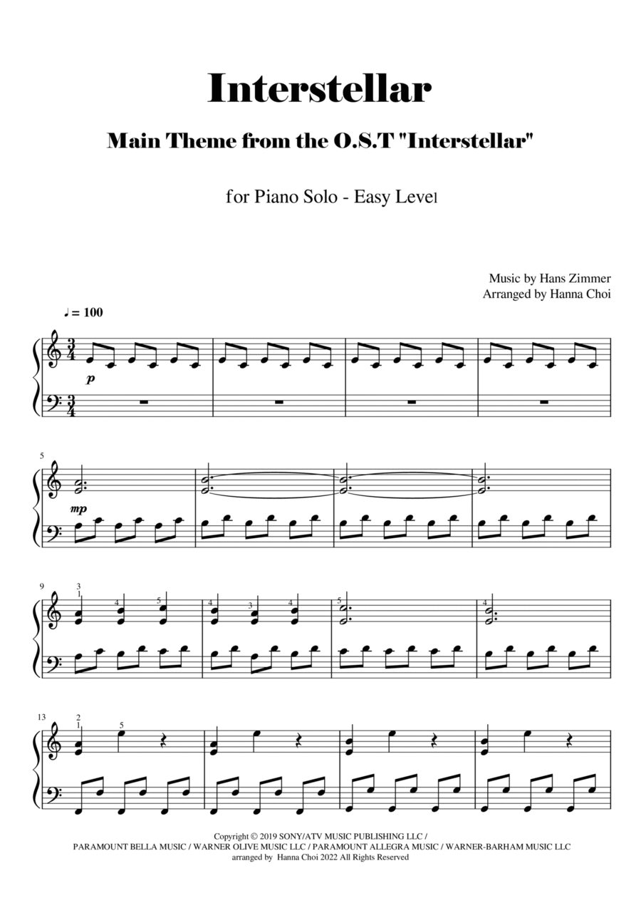 Interstellar Easy Piano scores gallery preview page 1